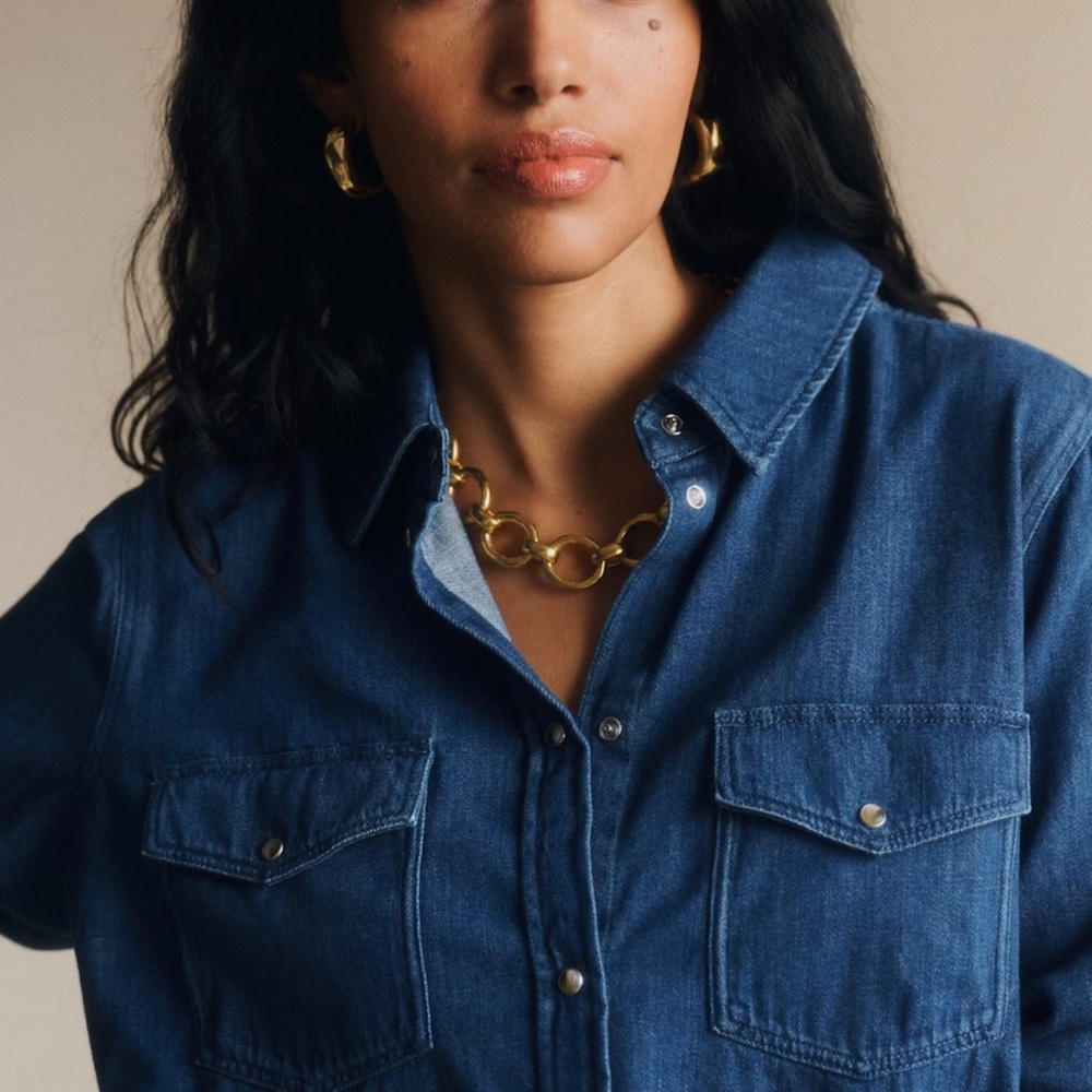 Sezane Denim Button-Up Shirt